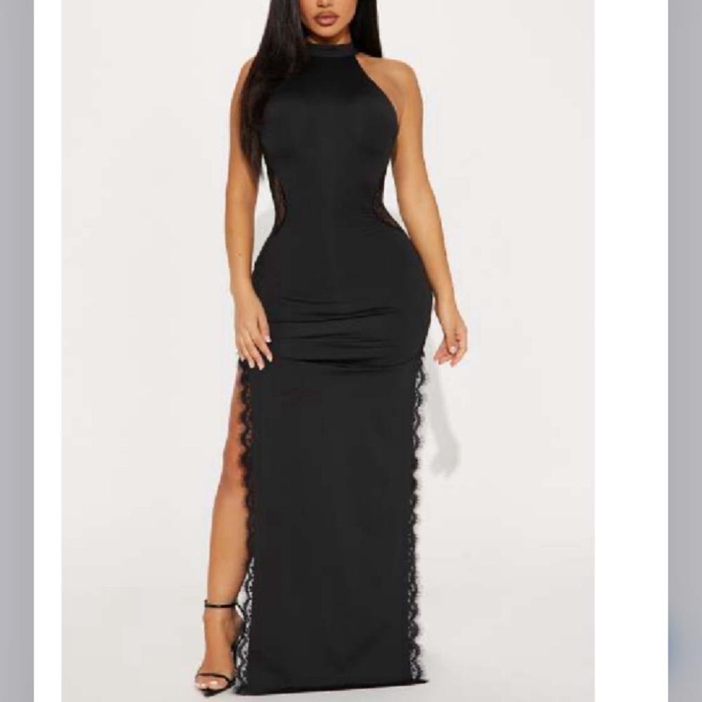Elegant sexy Black Halter Maxi Dress